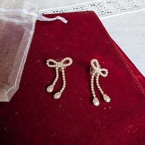 J. Crew Gold and White Bow Earrings with Pearl Accents